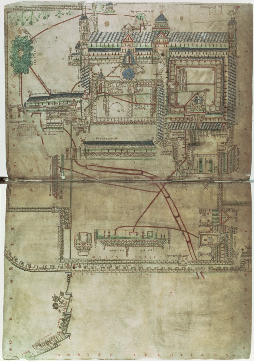 Ms R 171 f.285 Plan av Canterbury Cathedral och VVS-systemet, från 