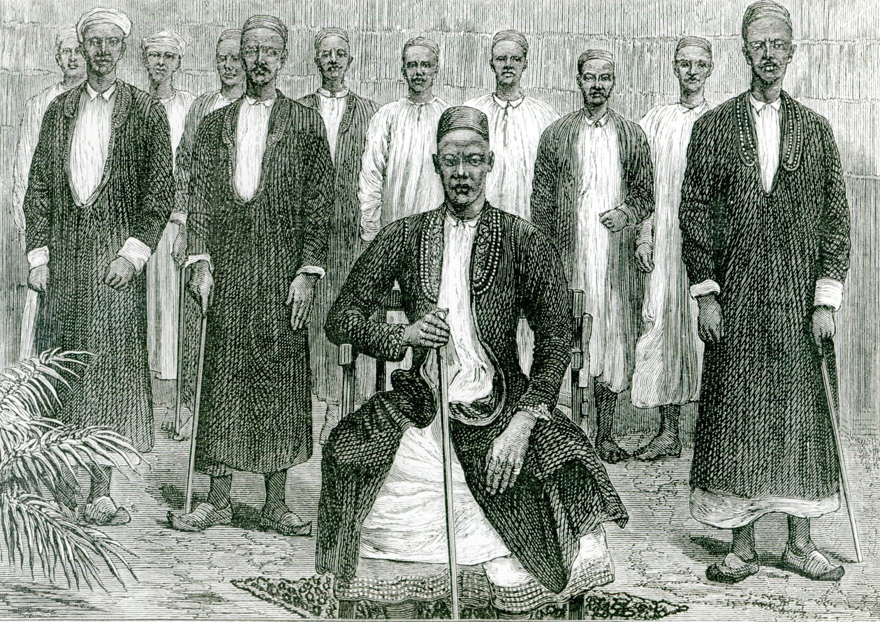 Mtesa, Ugandas kejsare och andra hövdingar (litho) (bw foto) av English School