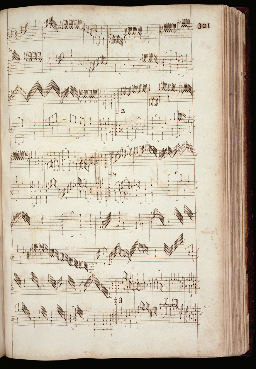 Mu Ms 168, s.301: Sida från Fitzwilliam Virginal, och antologi av 1500- och tidigt 1600-tals keyboardmusik (bläck på papper) av English School