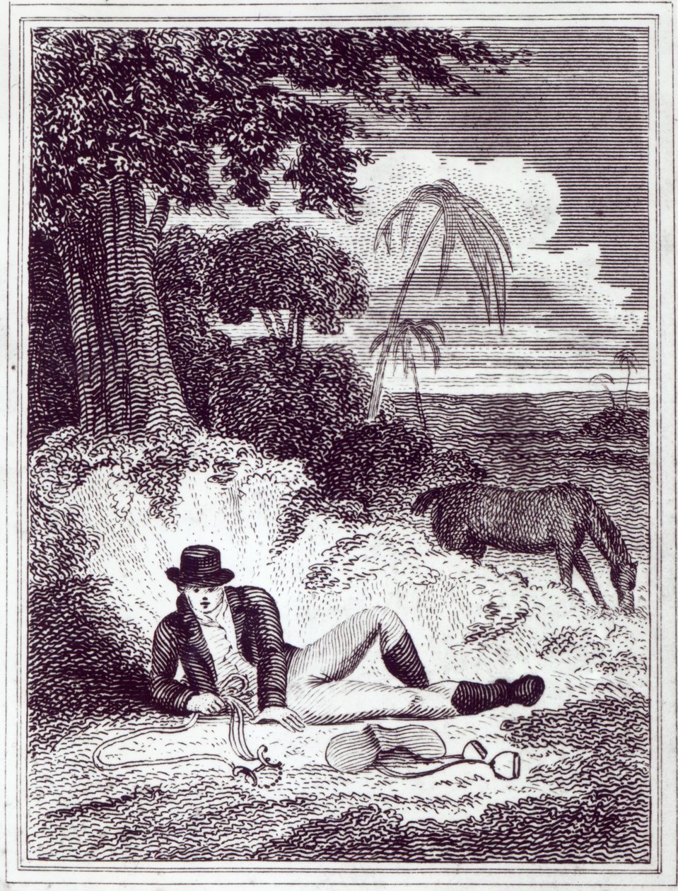 Mungo Park i Afrika, en illustration från "Travels in the interior districts of Africa: performed in the years 1795, 1796, and 1797", publicerad 1816 (tryck) av English School