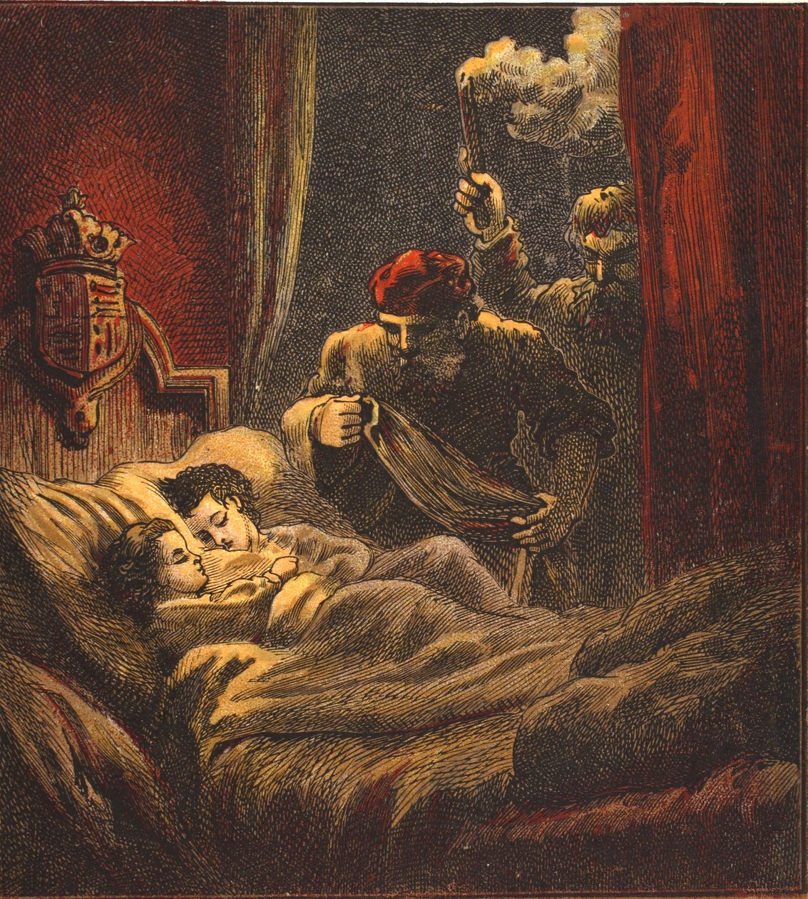 Mordet på de små prinsarna, pub. 1890 (färglitografi) av English School