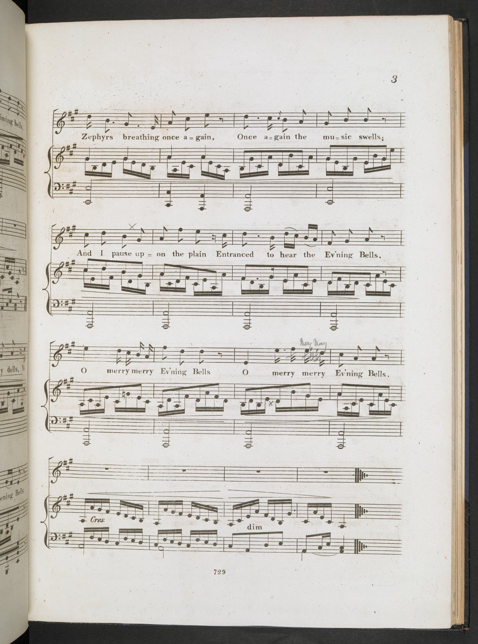Musikmusik till "Sweet the Merry Bells Ring Round" John Clare & F.W. Crouch, ca 1820 (tryck) av English School