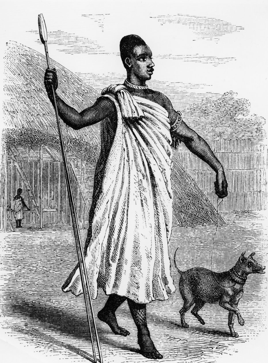 Muteesa I från Buganda, illustration från "The Discovery of the Source of the Nile" av John Hanning Speke, publicerad 1863 av English School