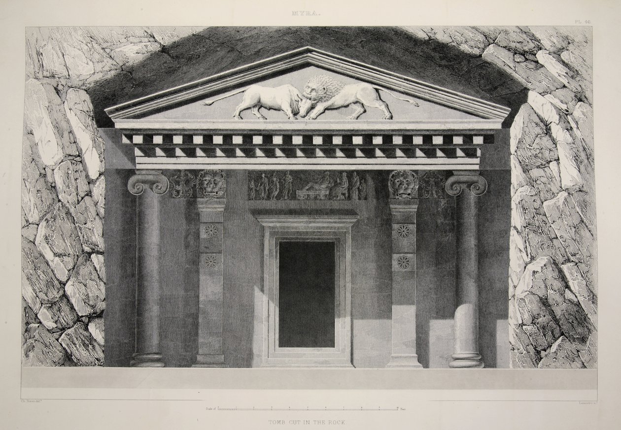 Myra - Tomb Cut in the Rock, från The Principal Ruins of Mindre Asien, pub. 1863 (lito) av English School