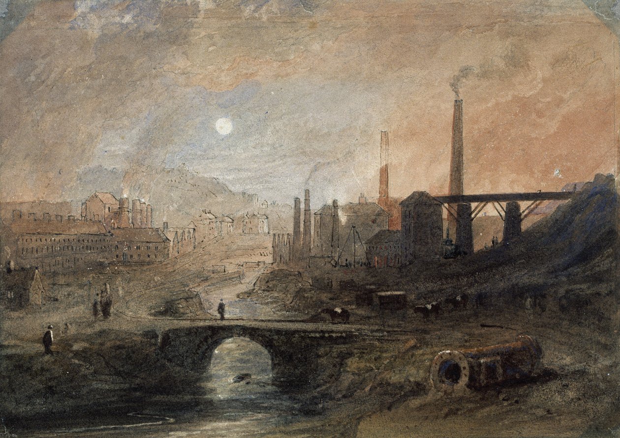 Nantyglo Ironworks, ca 1829 (akvarell på papper) av English School