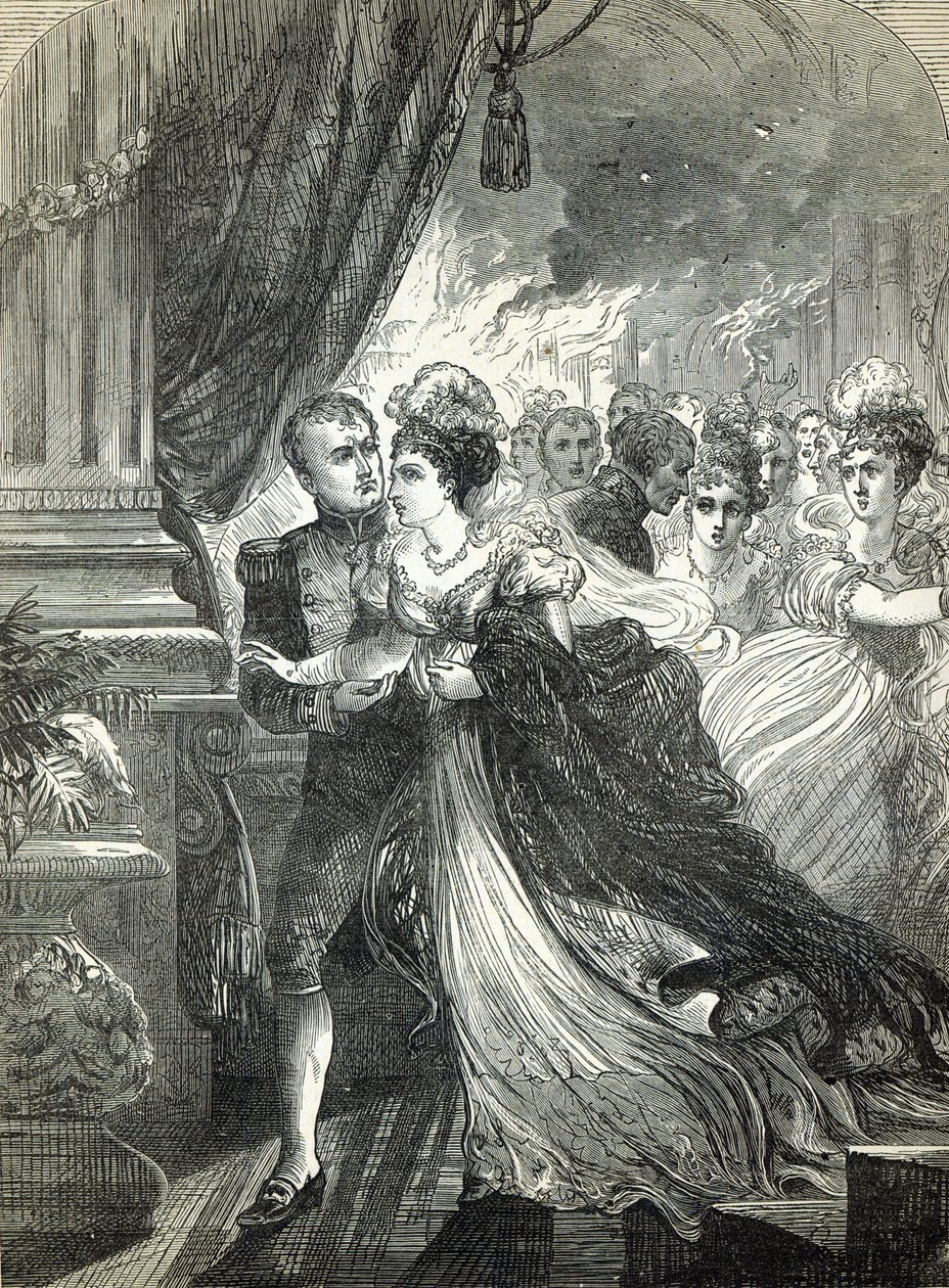 Napoleon och Marie-Louise flydde från elden vid balen som hölls den 1 juli 1810 av den österrikiska ambassadören för att hedra det kejserliga parets äktenskap av English School