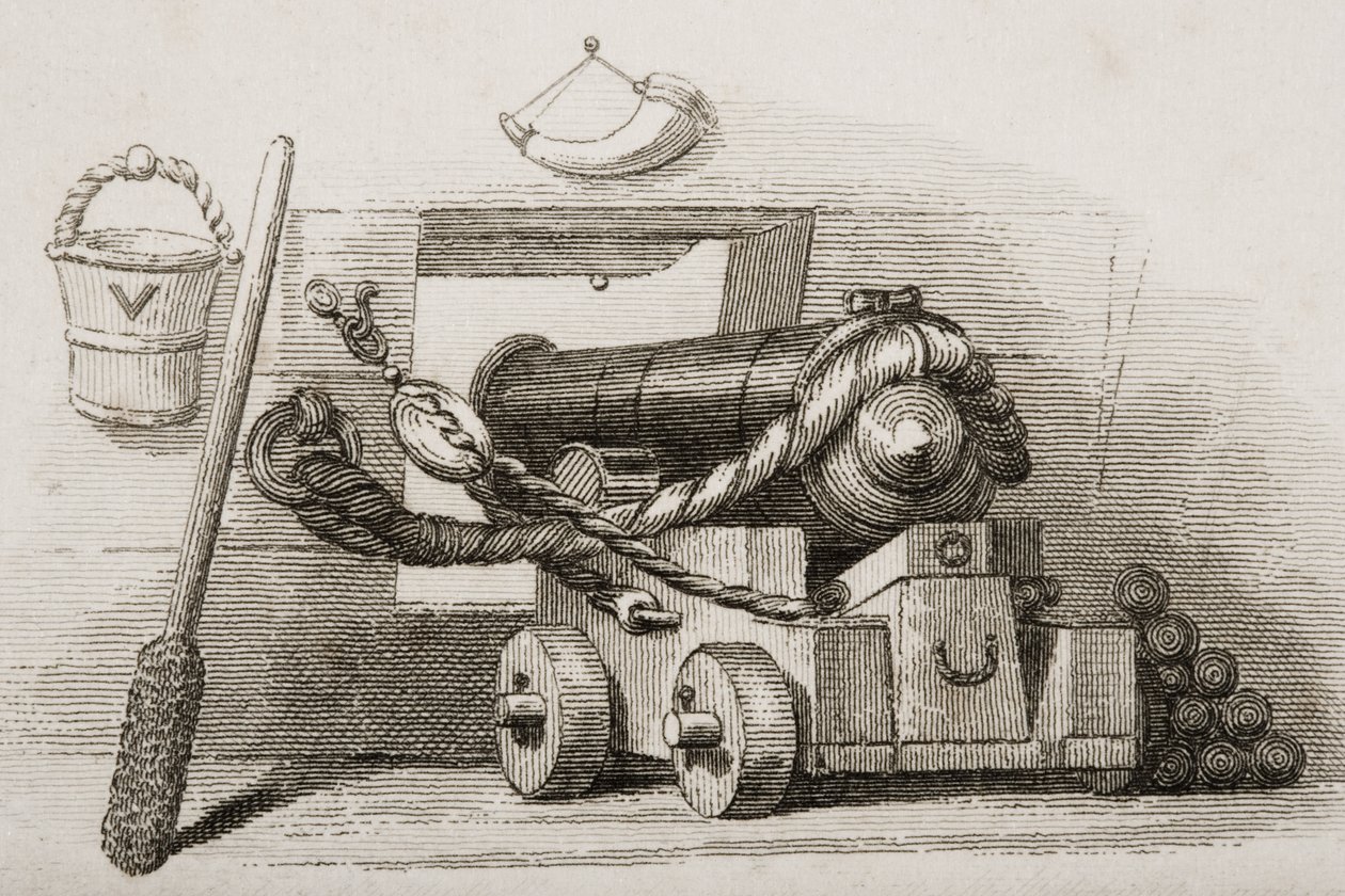 Sjökanon, illustration från Englands Battles by Sea and Land av Lieut. Överste Williams av English School