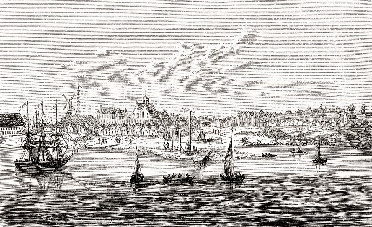 New Amsterdam, en nederländsk bosättning från 1600-talet på södra spetsen av Manhattan Island, Amerika, från Ward and Lock