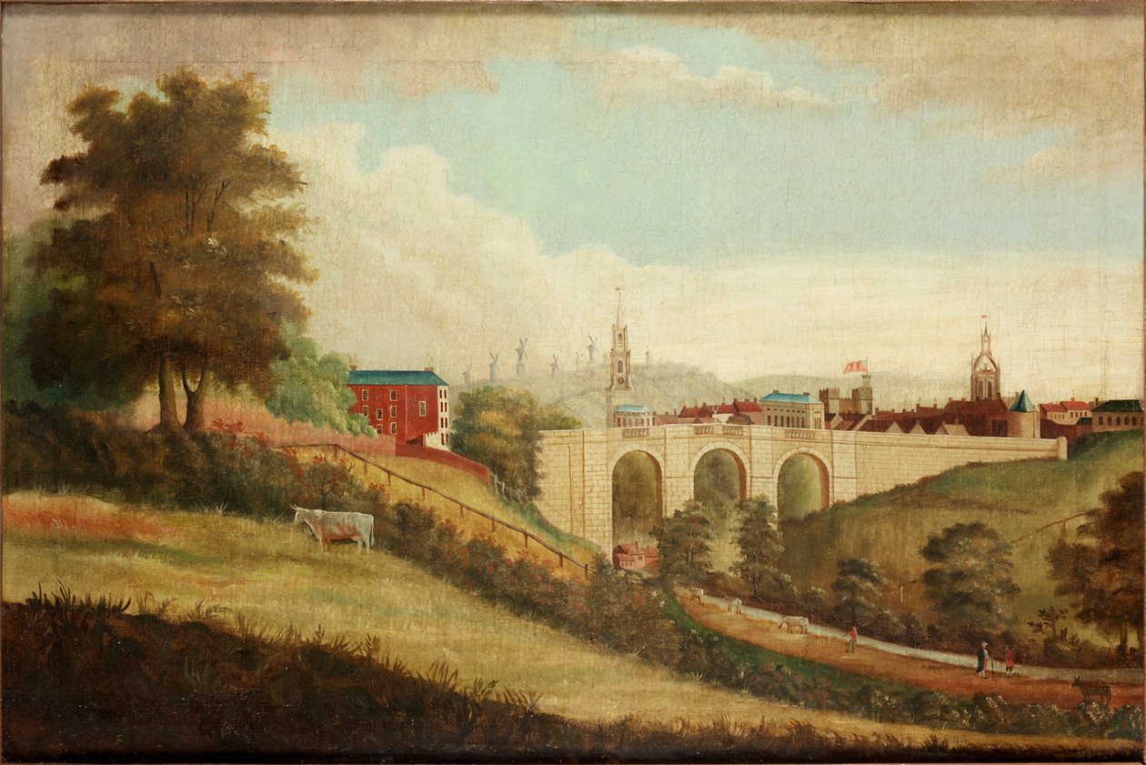 Ny bro över Pandon Dene, Newcastle upon Tyne, c.1812 av English School