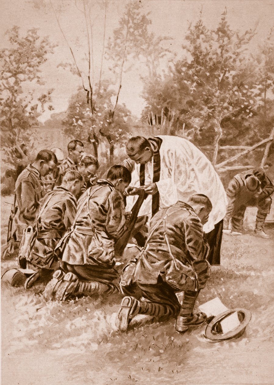 Nya Zeelands armépräst som administrerar nattvarden till soldater före strid, 1914-19 av English School