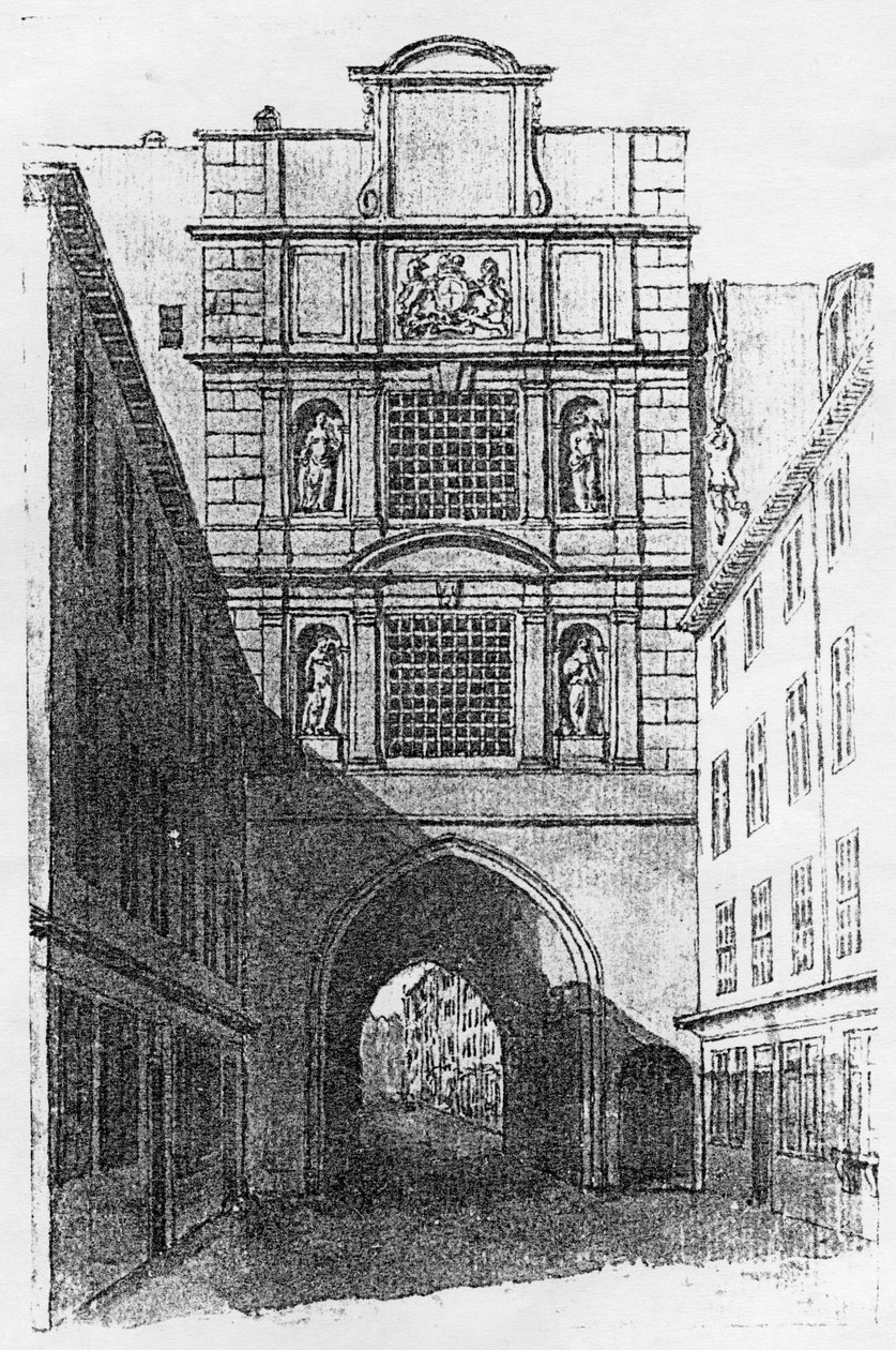 Newgate Prison (litho) (bw foto) av English School