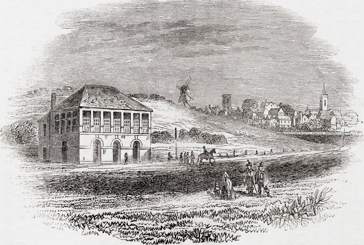 Newmarket Racecourse, Newmarket, England under Karl I:s tid, från Old England: Ett bildmuseum, pub. 1847 av English School