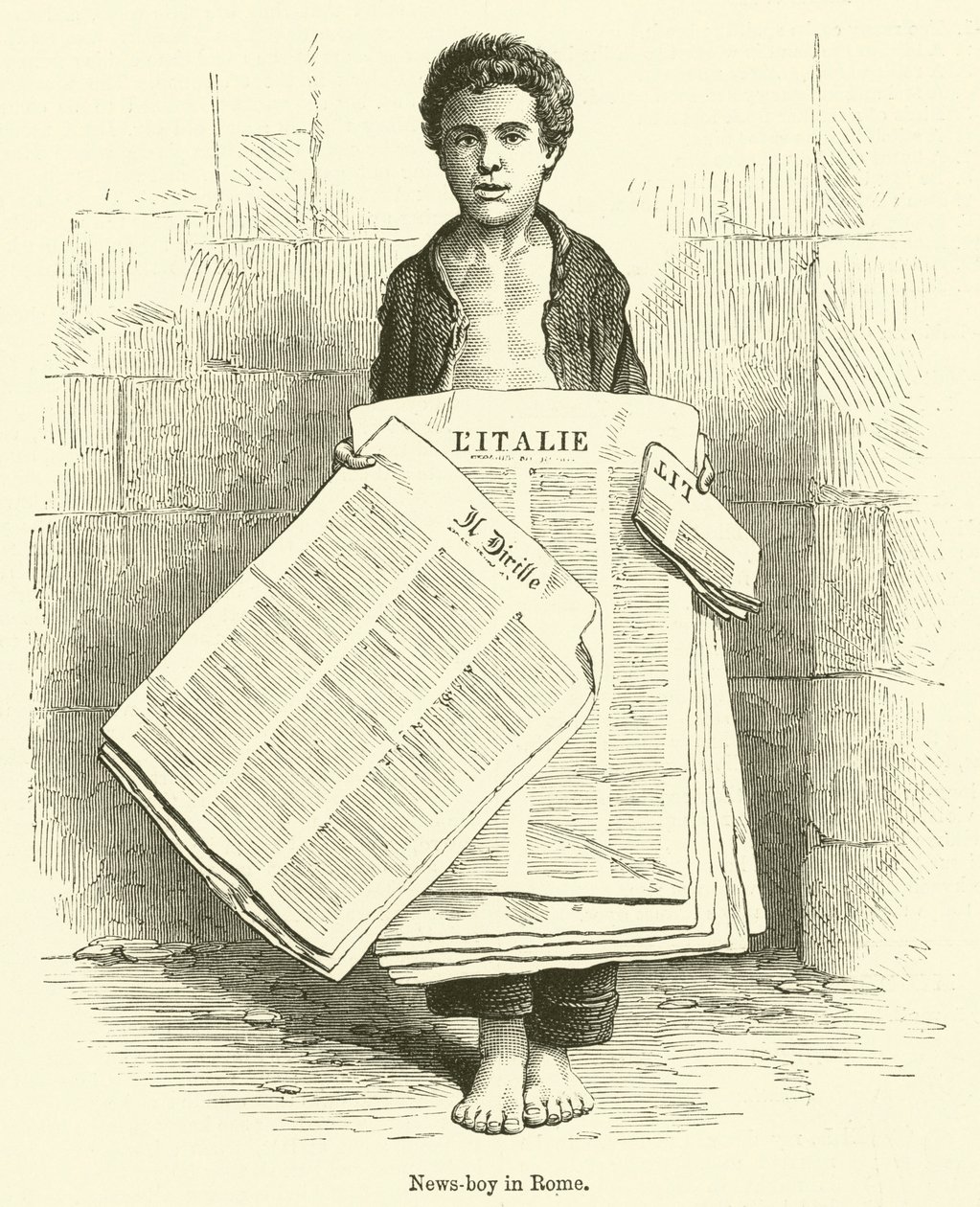 Tidningsbud i Rom (gravyr) av English School