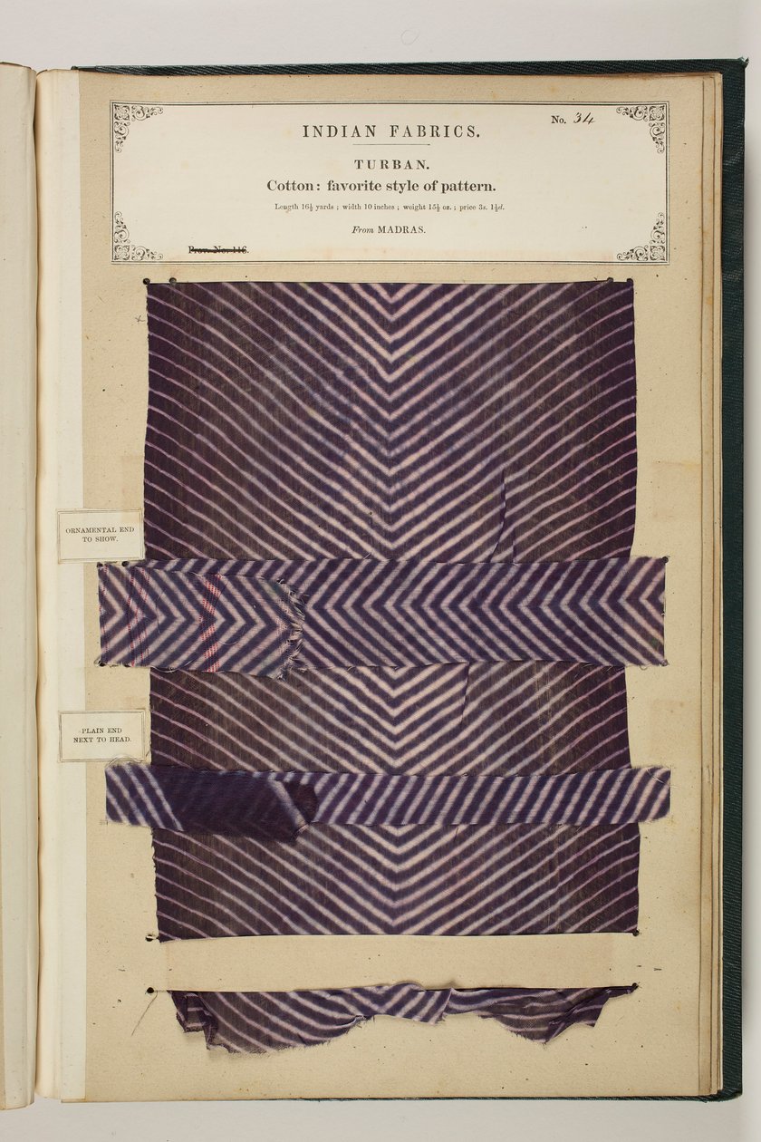 Nr 34: Turban, Indian Fabrics, sammanställd av John Forbes Watson av English School