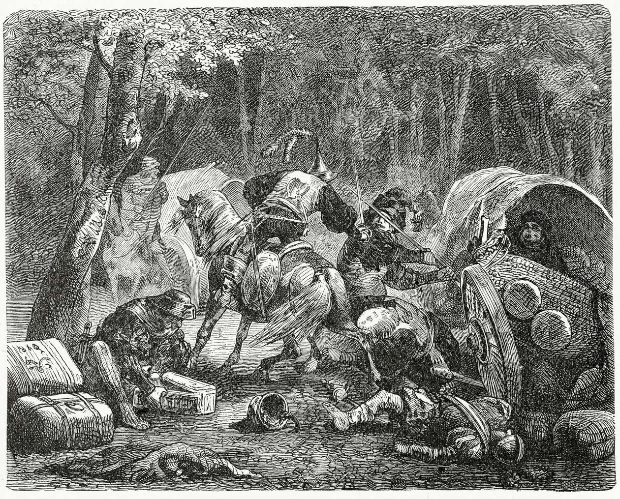 Adelsmän plundrar resande köpmän, 1882 av English School