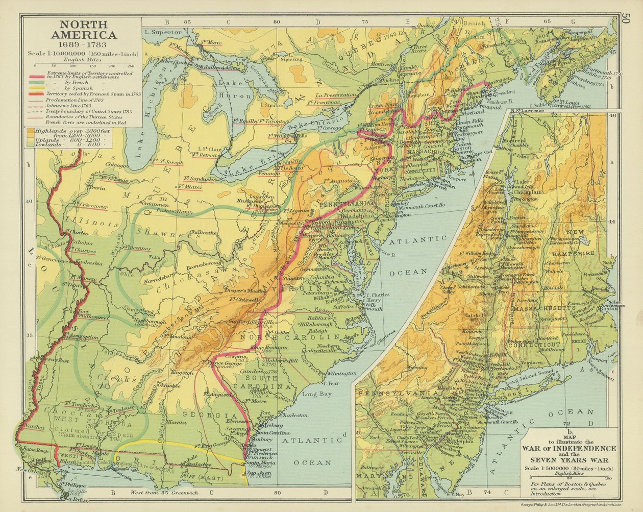 Nordamerika 1689-1783 (färglitografi) av English School