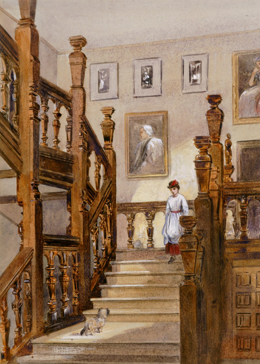 Norra trappan, Audley End House, sent 1800-tal (akvarell på papper) av English School