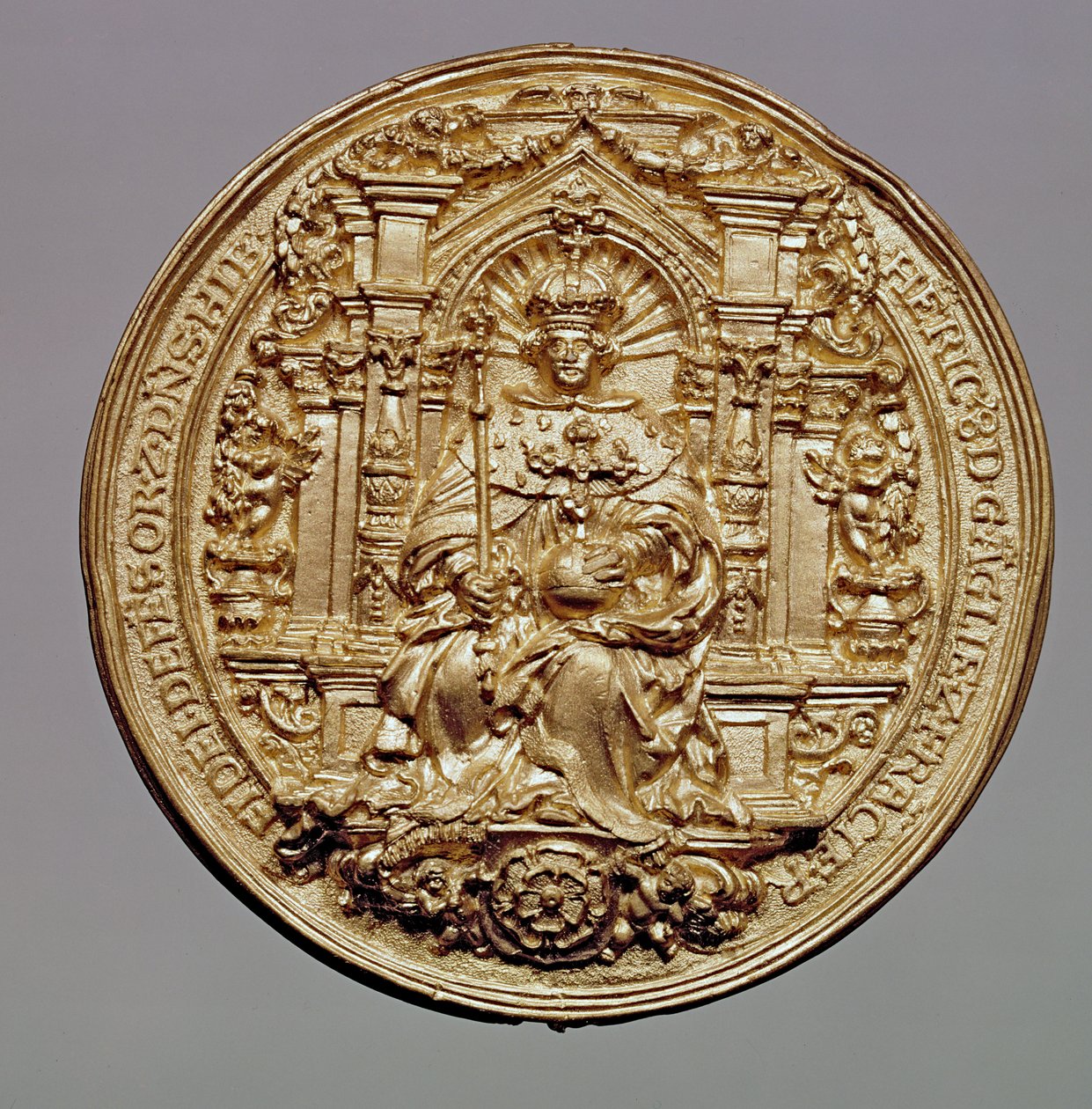 Framsidan av Henrik VIII:s (1491-1547) sigill (guld) (se 181809 för baksidan) av English School