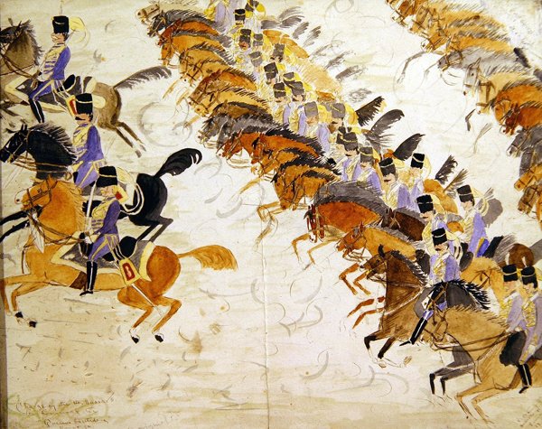 Officerare till häst i galopp, ca 1840 (akvarell på papper) av English School