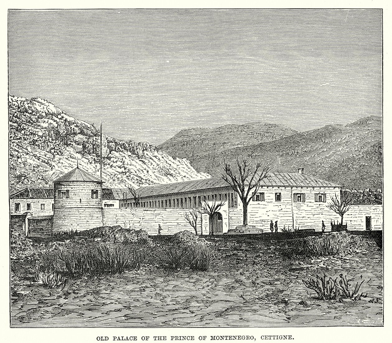 Gamla palatset för prinsen av Montenegro, Cettigne (gravyr) av English School