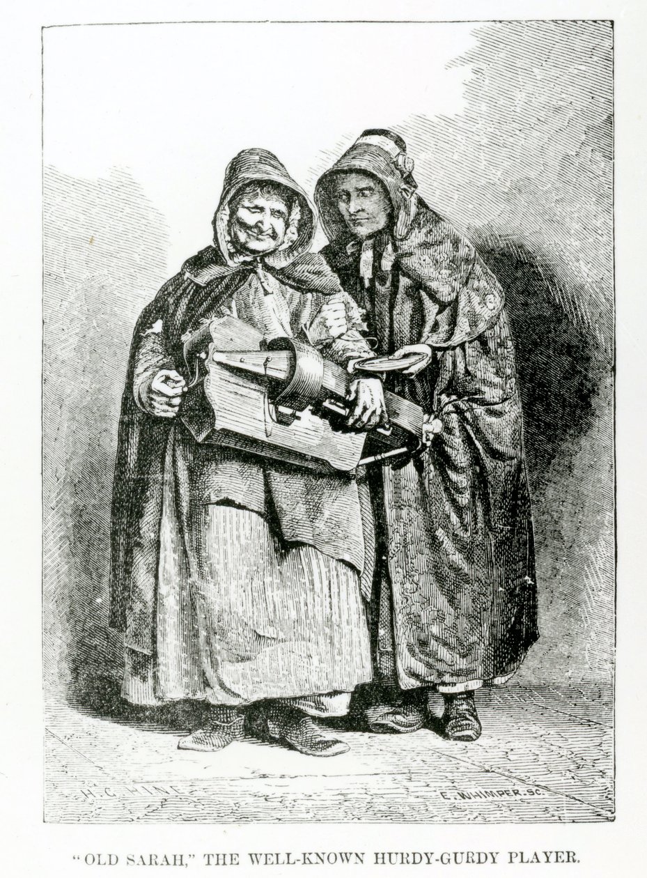 Gamla Sarah Den välkända Hurdy-Gurdy-spelaren, ca 1840 av English School