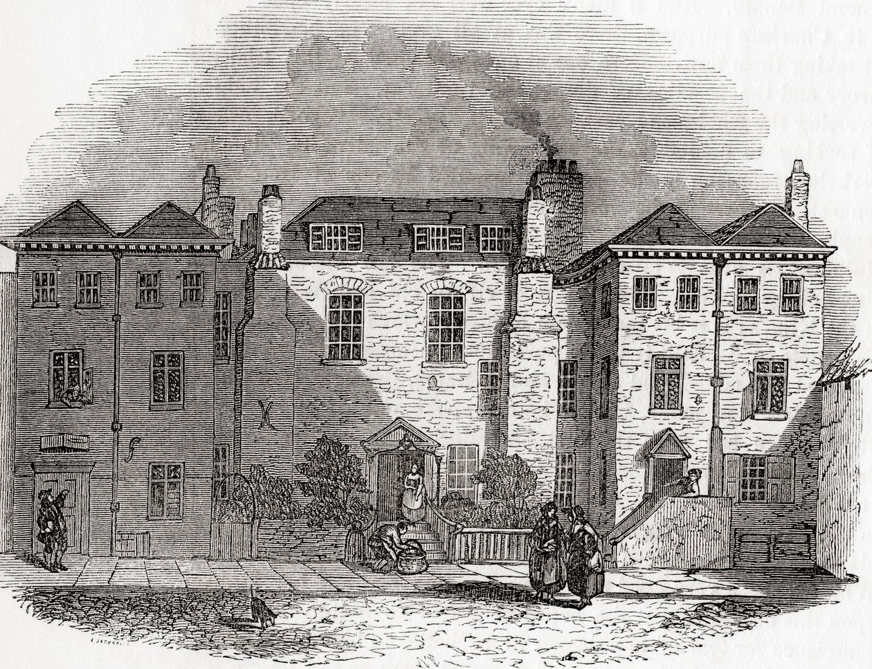Oliver Cromwells hus, Clerkenwell Close, London, England, från Old England: A Pictorial Museum, pub. 1847 av English School