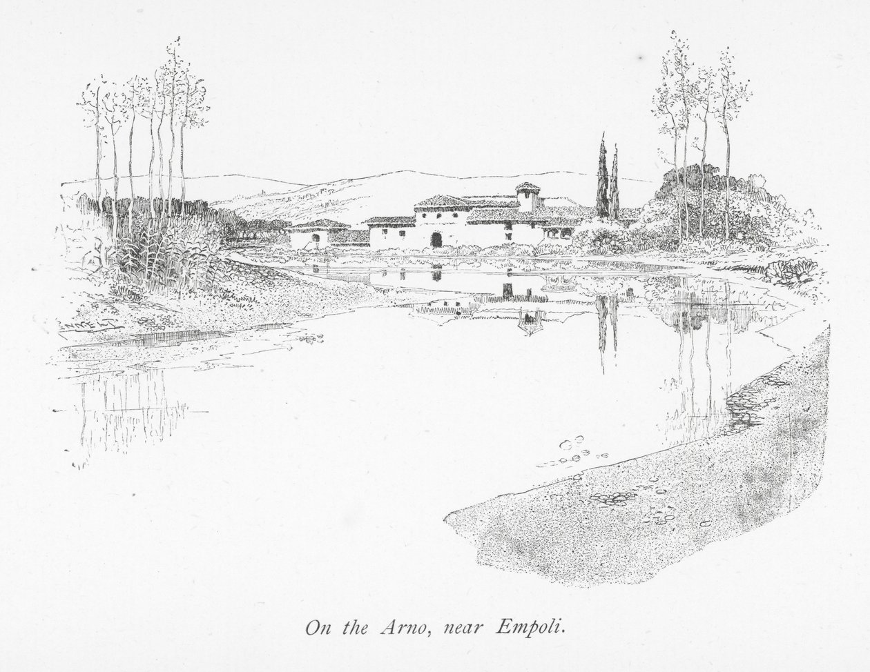 Vid floden Arno, nära Empoli (litografi) av English School