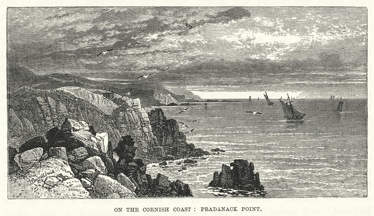 På Cornwalls kust: Pradanack Point (gravyr) av English School