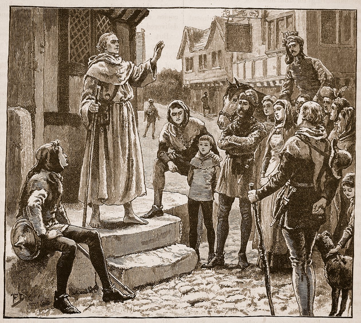 En av Williams fattiga präster som predikar för folket, illustration från Cassells Illustrated History of England (sepiafoto) av English School