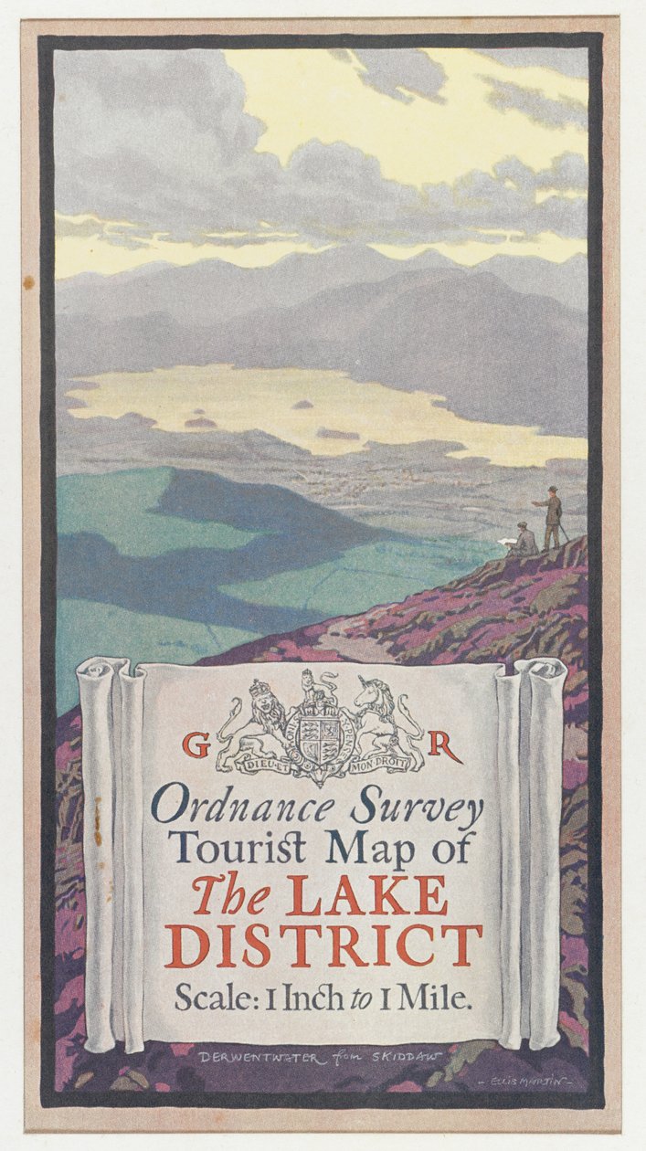 Ordnance Survey Tourist Map of the Lake District, c.1920 (färg litho) av English School