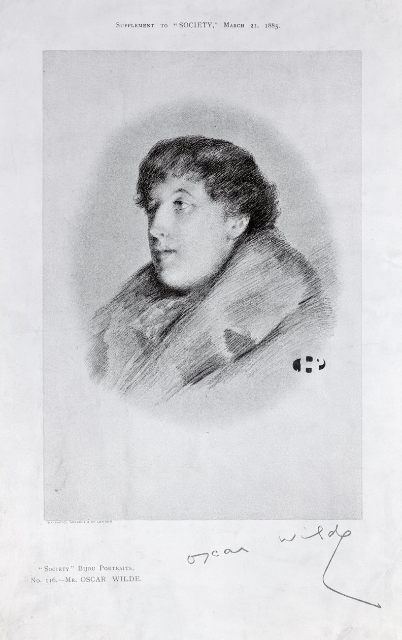 Oscar Wilde (1854-1900) ett Bijou-porträtt, från Society av English School