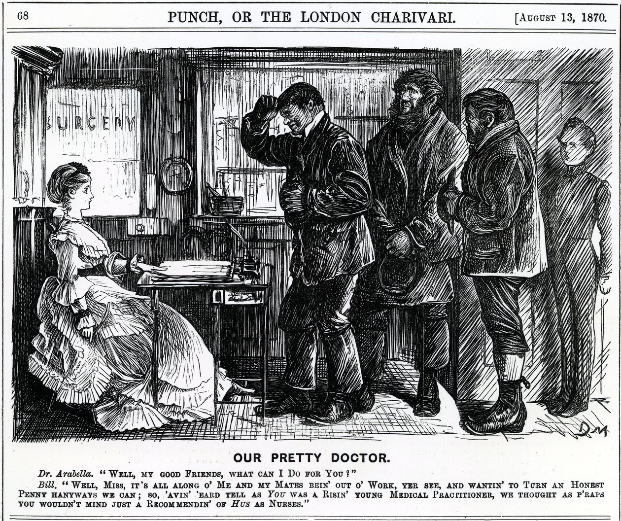 Our Pretty Doctor, publicerad i Punch Magazine, 1870 av English School