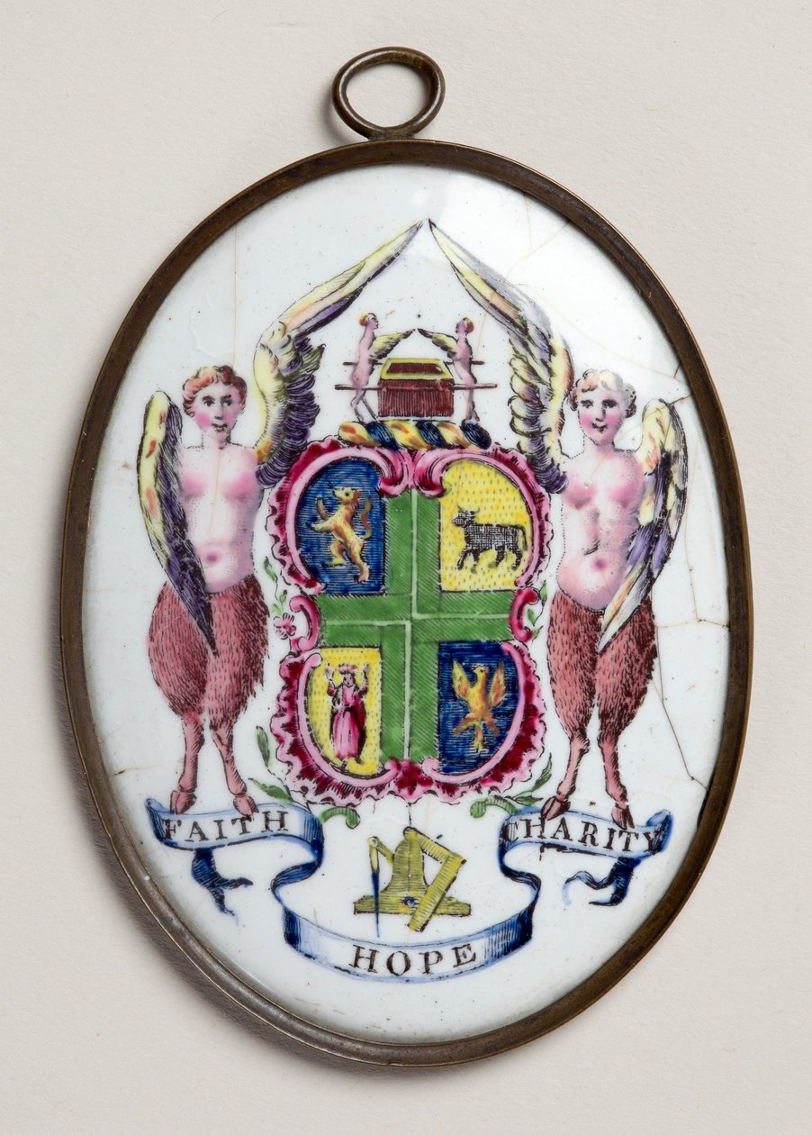 Oval plakett som visar frimurarmärket (emalj) av English School