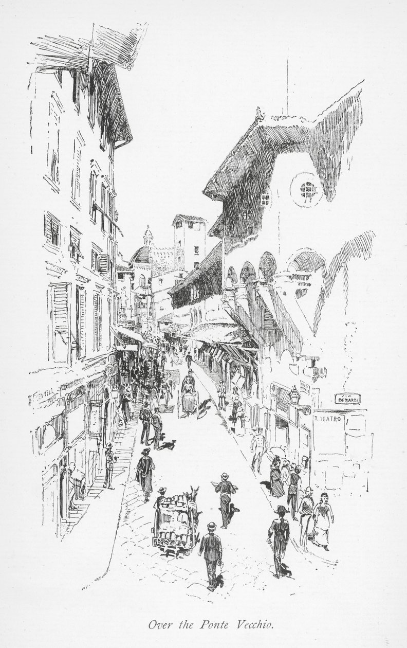 Över Ponte Vecchio (litografi) av English School