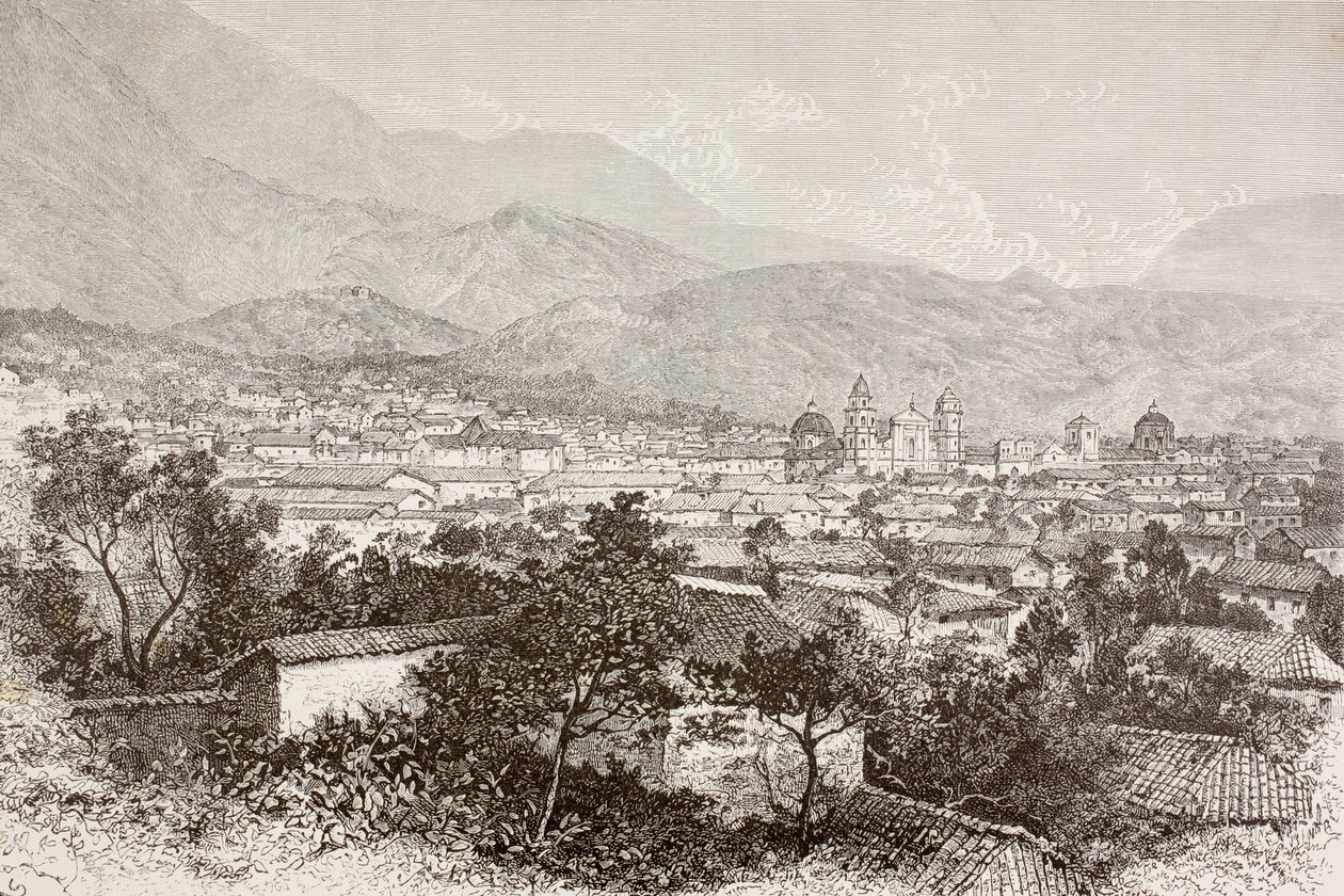 Översikt över Bogota, Colombia (litho) av English School
