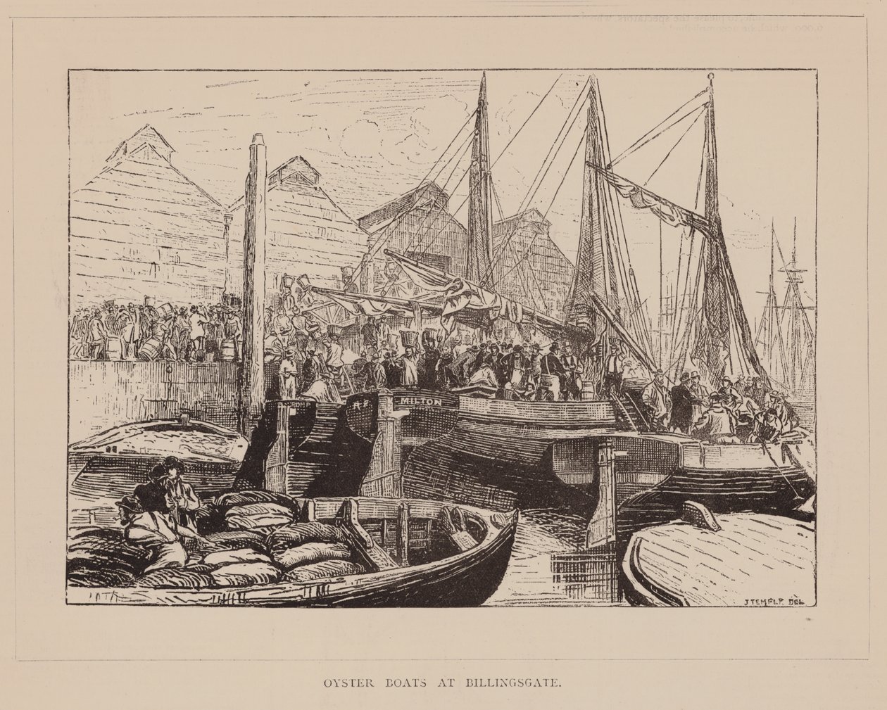 Ostronbåtar vid Billingsgate (gravyr) av English School