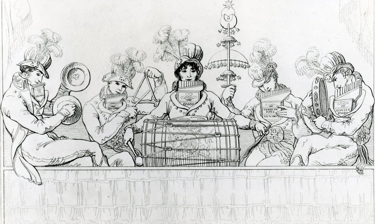 Padean Minstrels uppträder i Vauxhall Gardens, London (gravyr) av English School