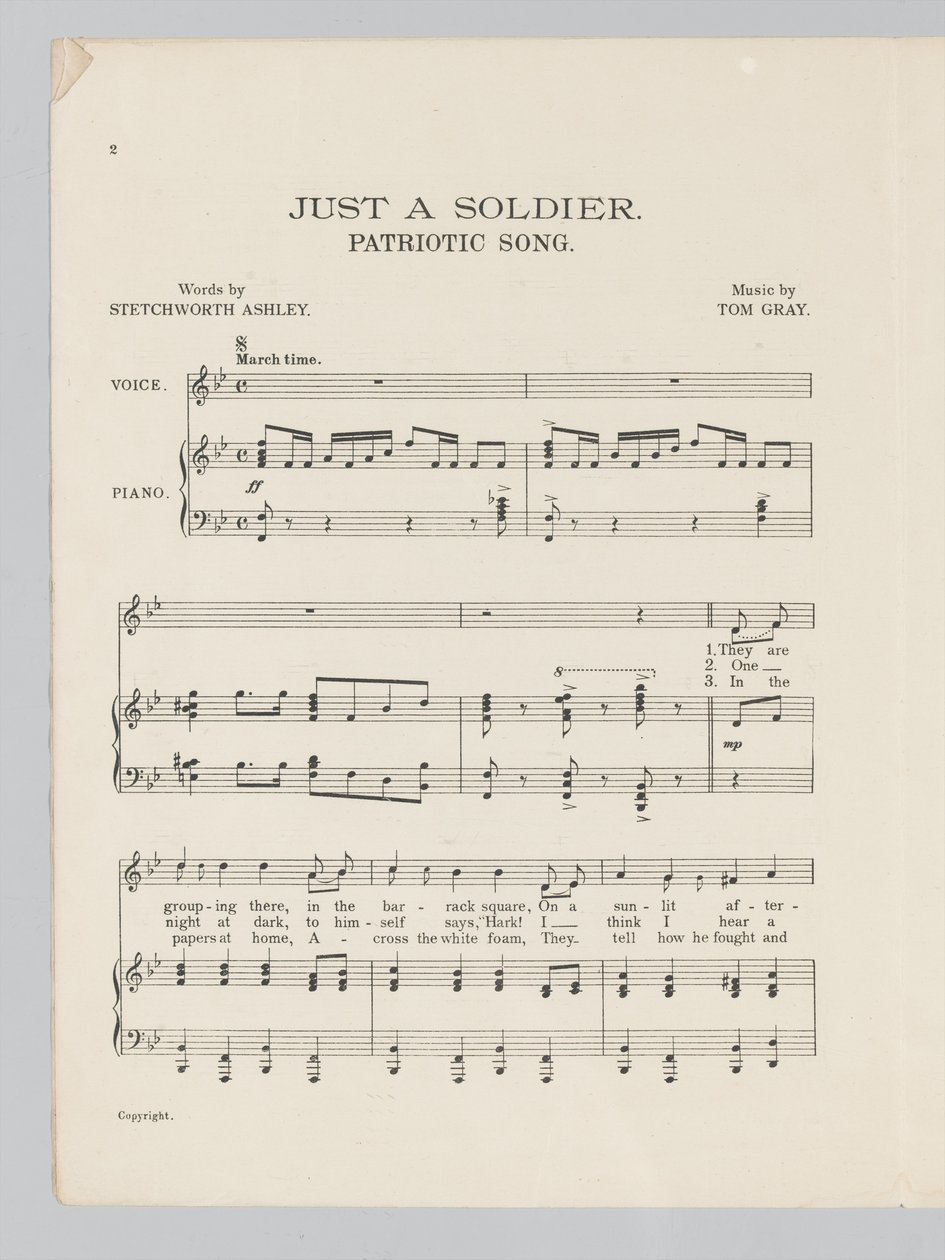 Sida 2 av ett partitur för låten Just a Soldier av English School