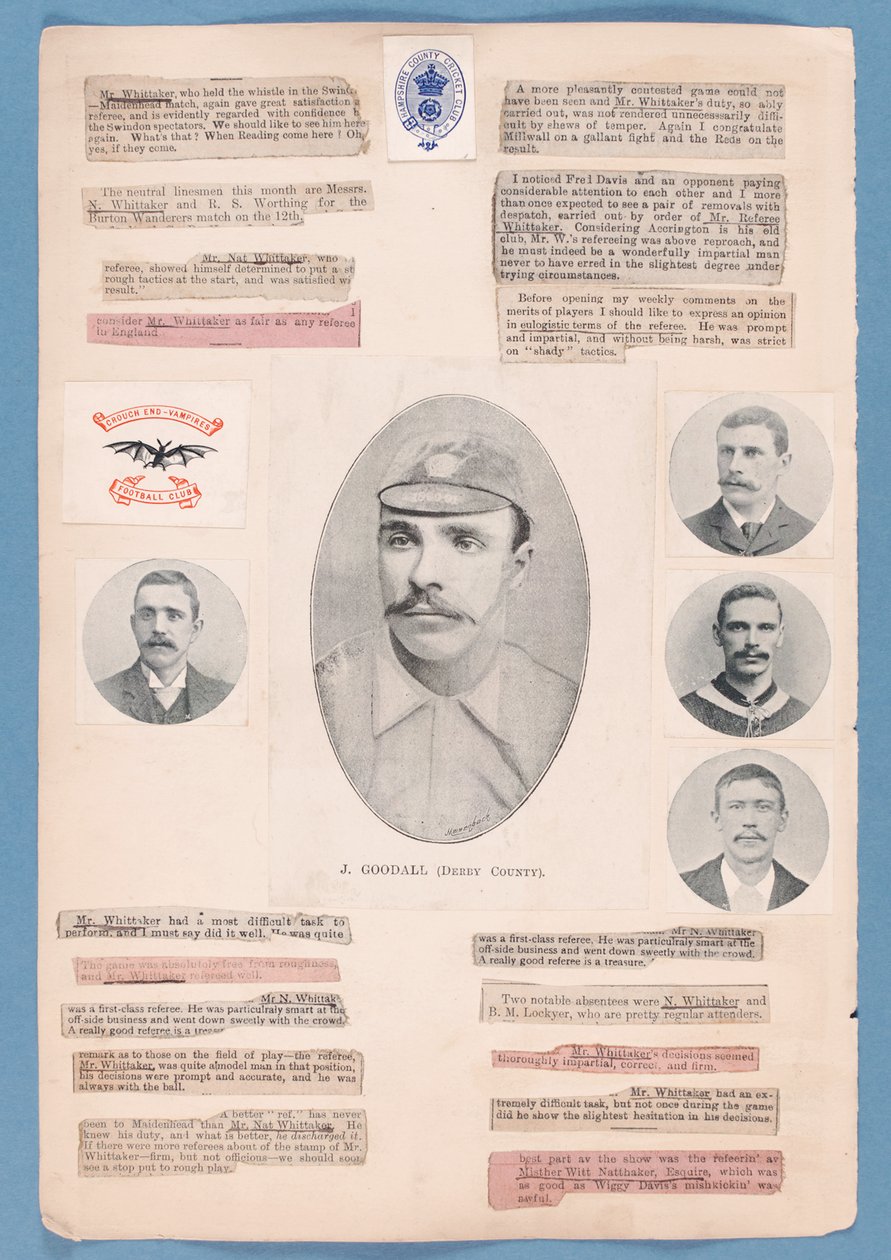 Sida från en klippbok sammanställd av Nat Whittaker under säsongen 1895-96 av English School