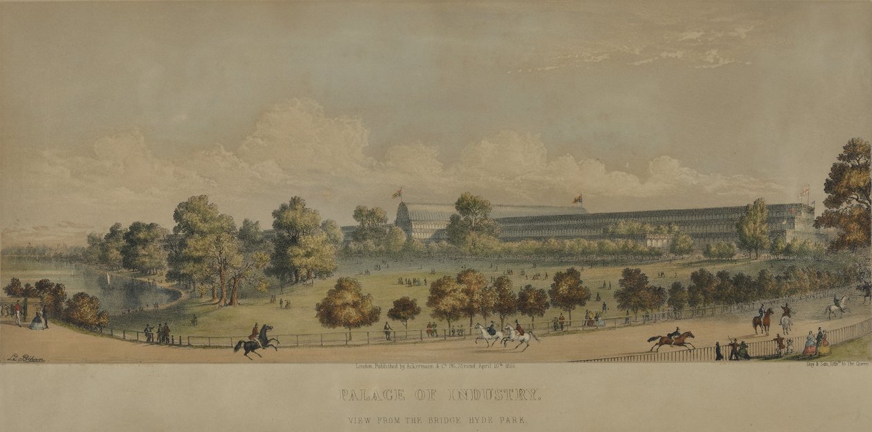 Industripalatset; Utsikt från bron, Hyde Park, 1851 av English School