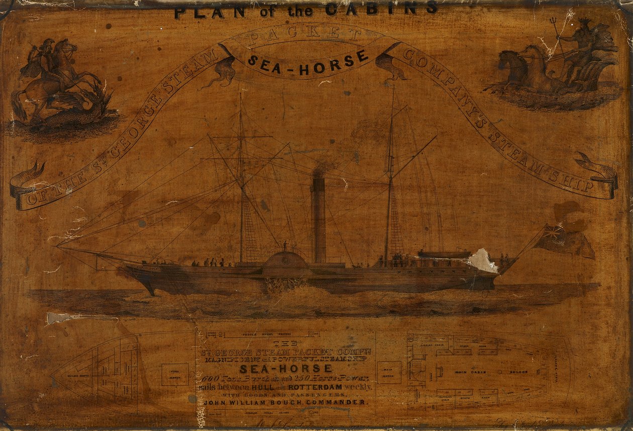 Panoramabild av hytterna på SS Sea-horse (gravyr) av English School