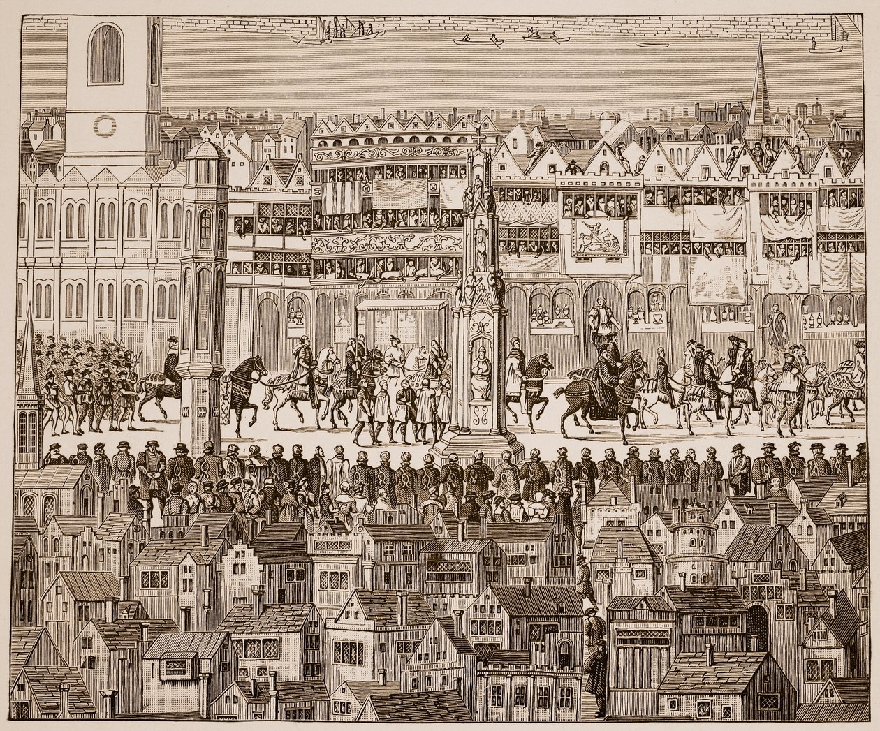 Del av Edward VI:s kröningprocession, 1547, efter en akvarell från 1500-talet (sepiafoto) av English School