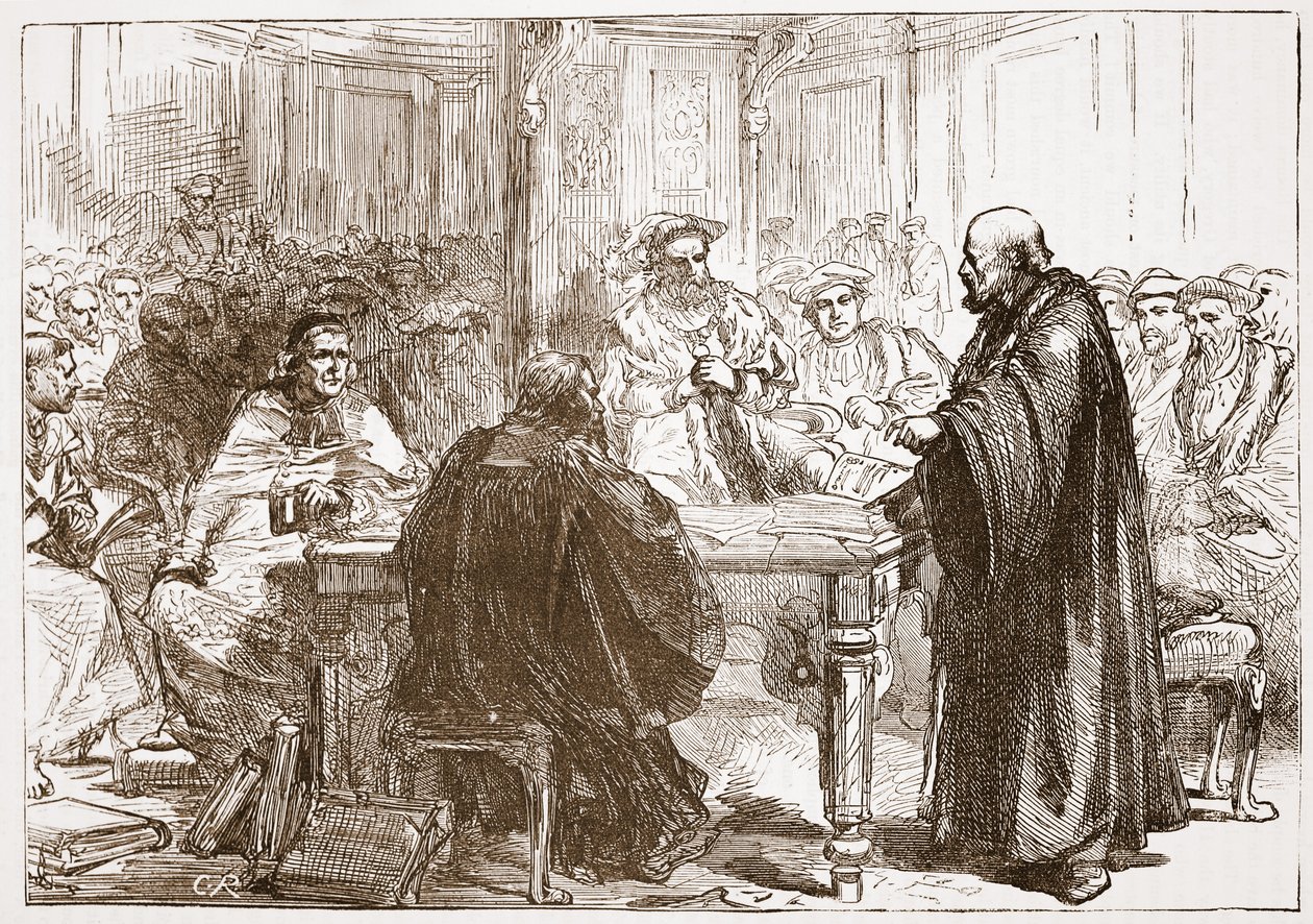 Pastor Olaf vid konferensen i Upsala, illustration från The History of Protestantism av James Aitken Wylie (1808-1890), pub. 1878 av English School