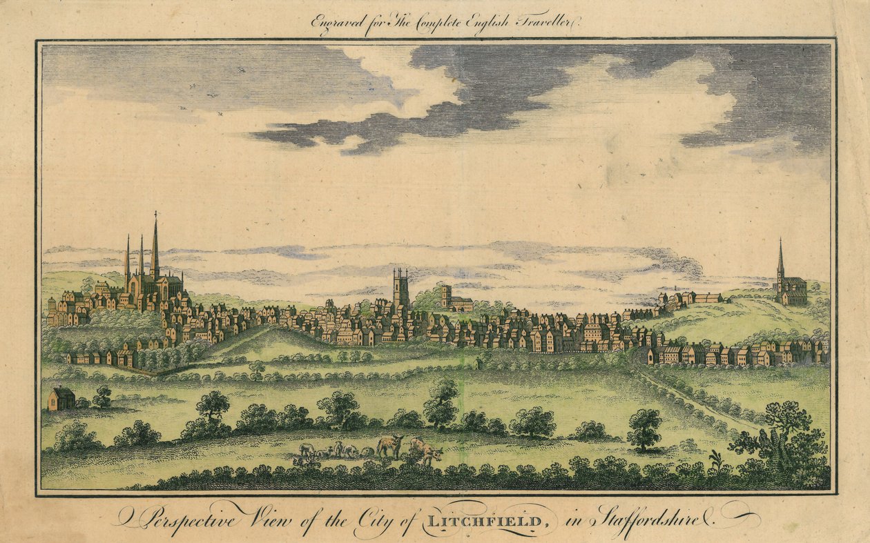 Perspektivvy av staden Lichfield, c.1795-98 av English School