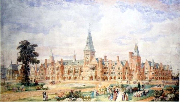 Perspektivdesign för en skola eller högskola, c.1865 av English School