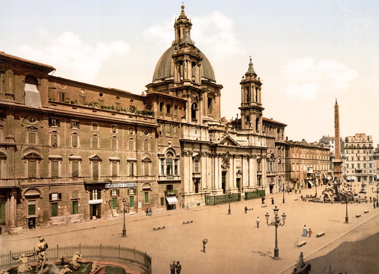 Piazza Navona, Rom (handfärgat foto) av English School