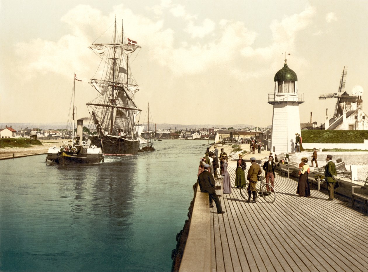 Pir och hamn, Littlehampton (handfärgat foto) av English School