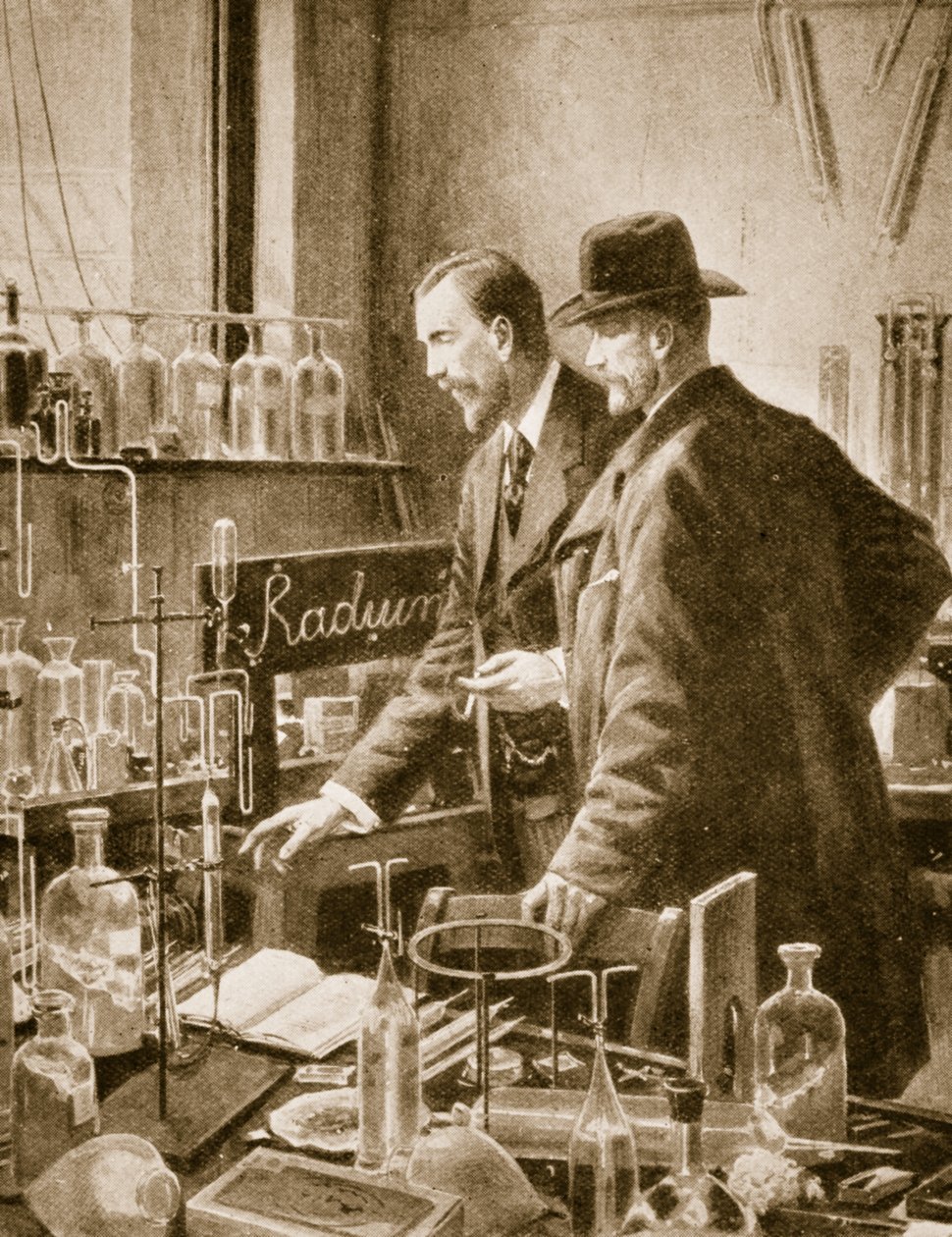 Pierre Curie chattar med Sir William Ramsay av English School