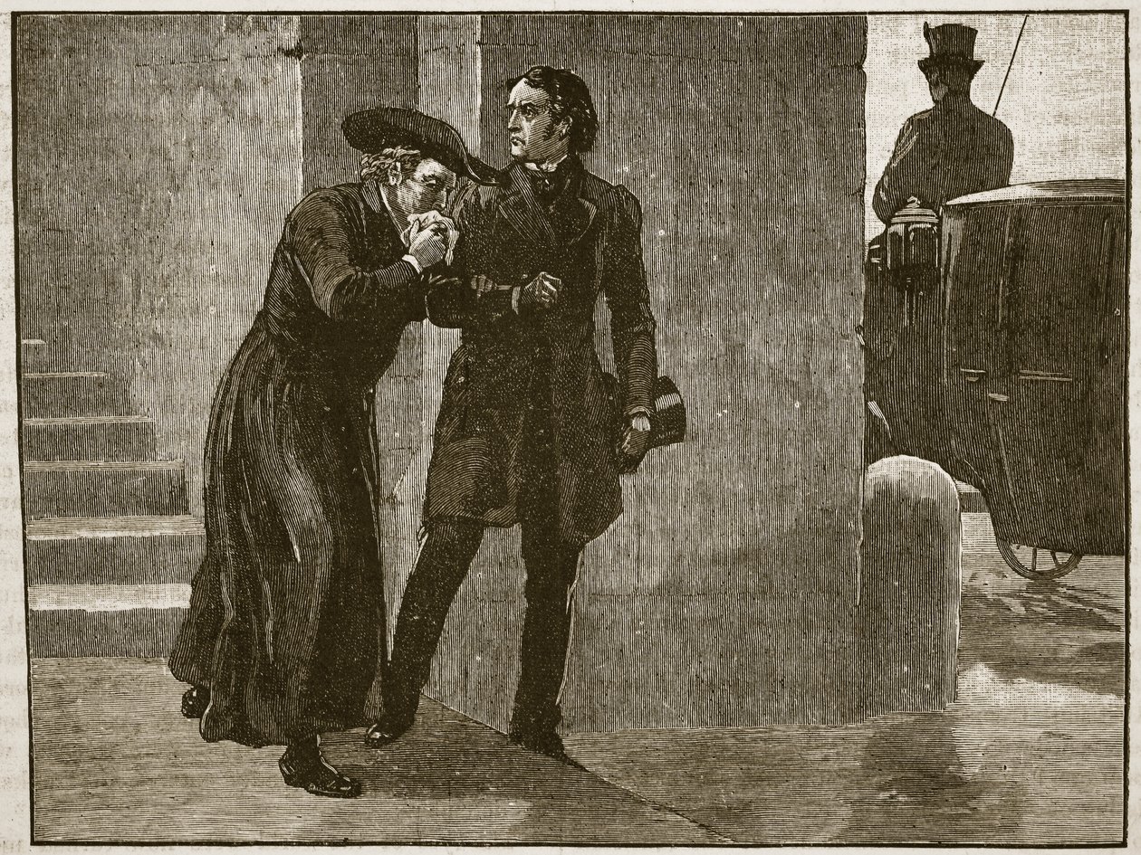Pius IX lämnar Vatikanen i förklädnad, 1848, illustration från Cassells Illustrated History of England (sepiafoto) av English School