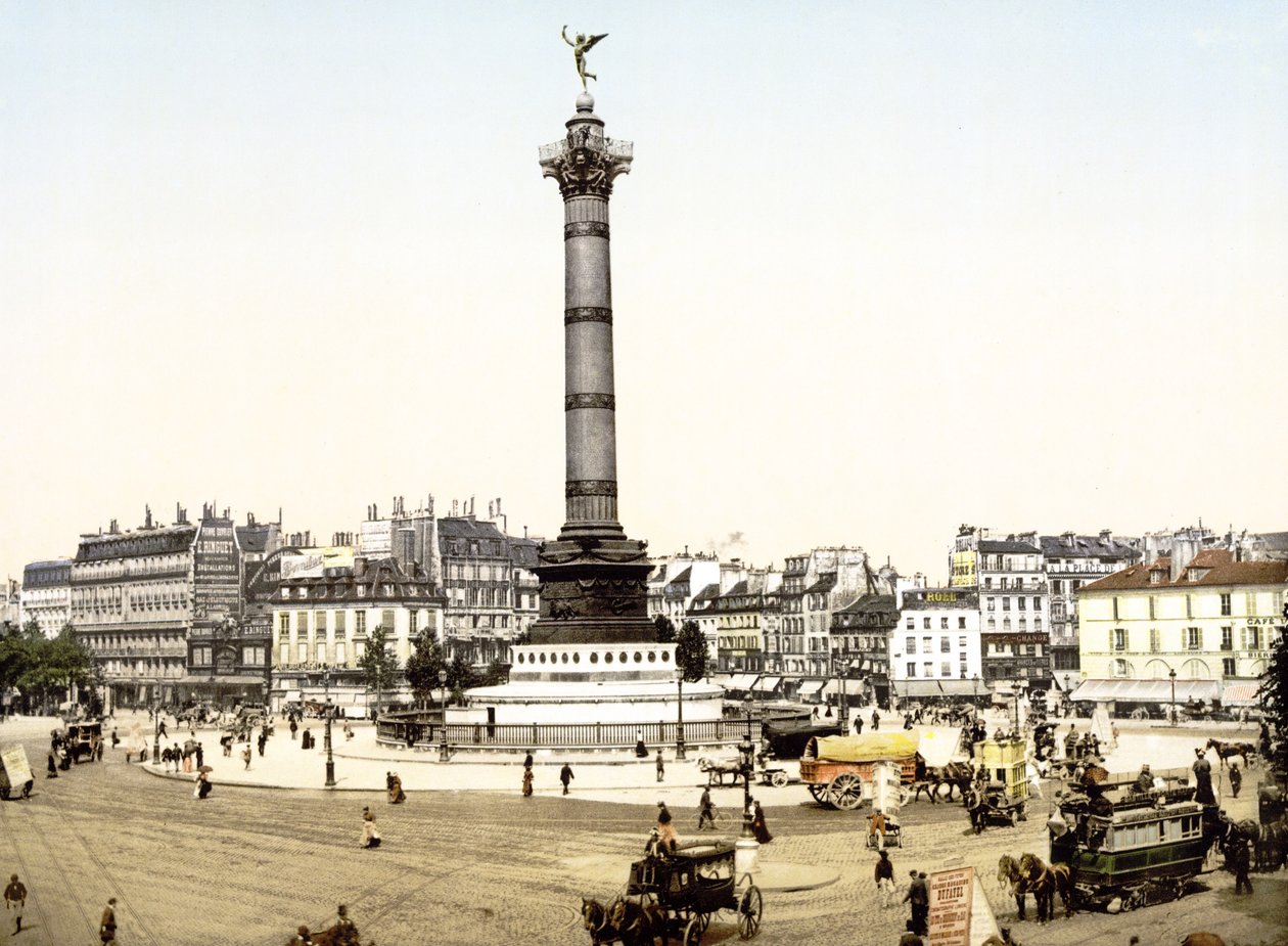 Place de la Bastille, Paris (handfärgat foto) av English School